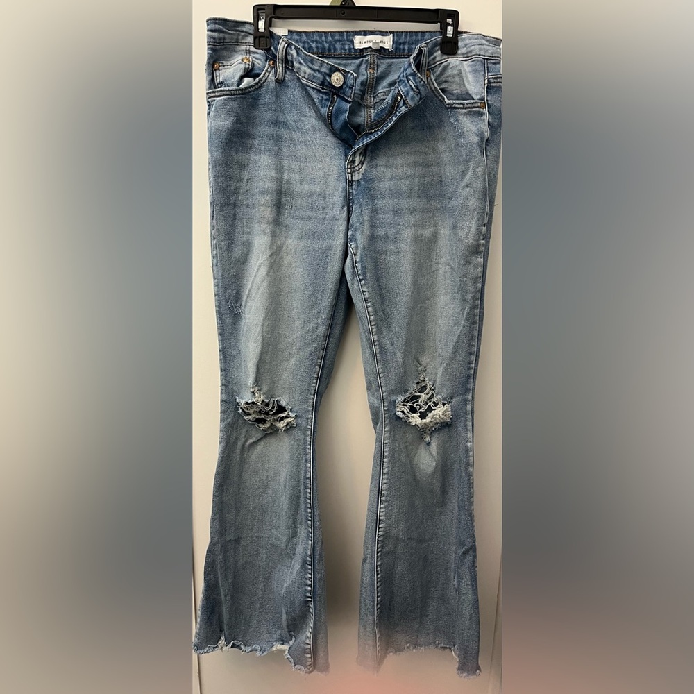 Almost Famous Sky Blue Ripped Straight Leg Jeans
